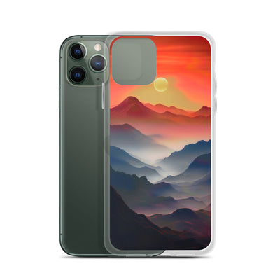 Sonnteruntergang, Gebirge und Nebel - Landschaftsmalerei - iPhone Schutzhülle (durchsichtig) berge xxx