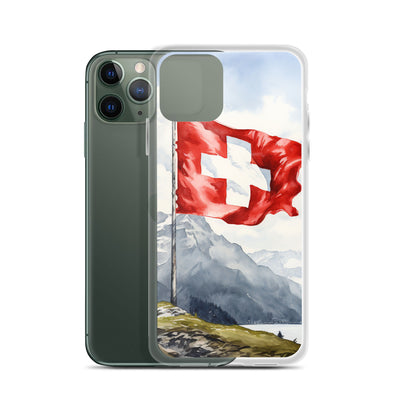 Schweizer Flagge und Berge im Hintergrund - Epische Stimmung - Malerei - iPhone Schutzhülle (durchsichtig) berge xxx