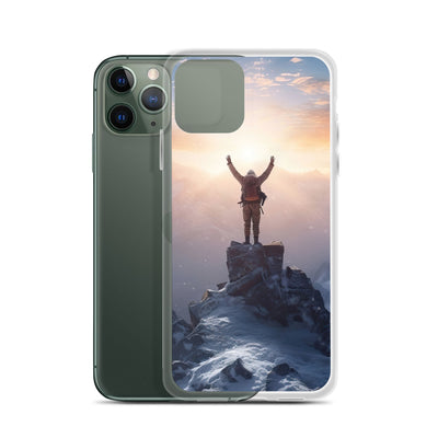 Mann auf der Spitze eines Berges - Landschaftsmalerei - iPhone Schutzhülle (durchsichtig) berge xxx