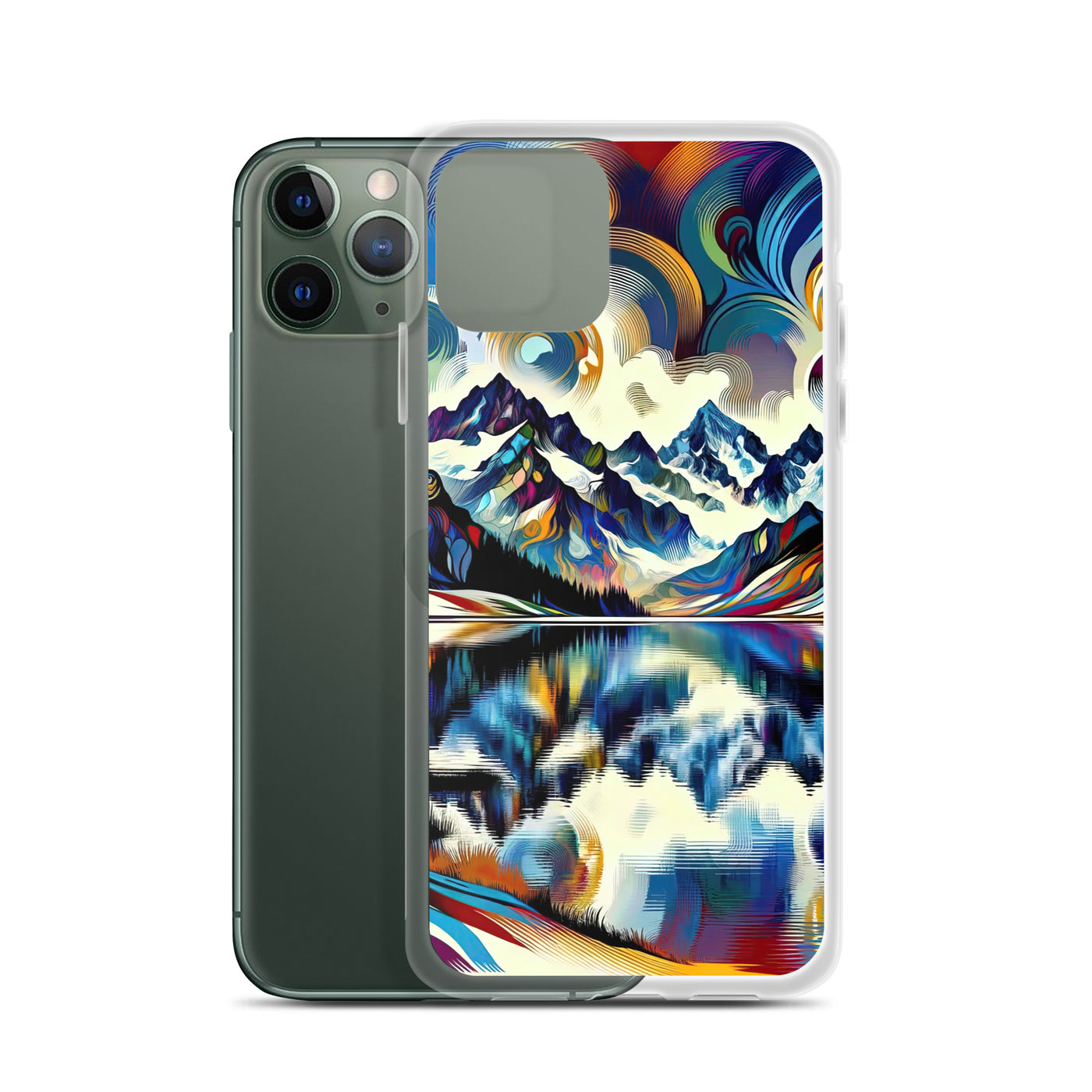 Alpensee im Zentrum eines abstrakt-expressionistischen Alpen-Kunstwerks - iPhone Schutzhülle (durchsichtig) berge xxx yyy zzz