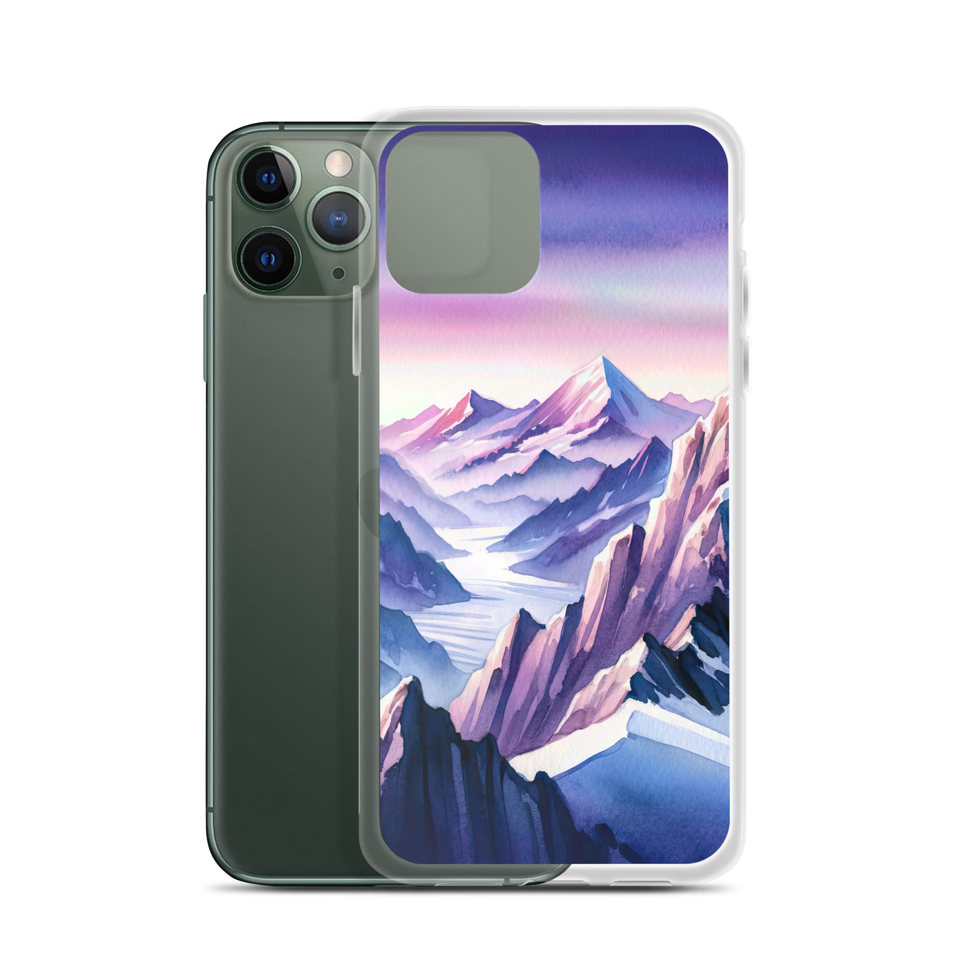 Aquarell eines Bergsteigers auf einem Alpengipfel in der Abenddämmerung - iPhone Schutzhülle (durchsichtig) wandern xxx yyy zzz