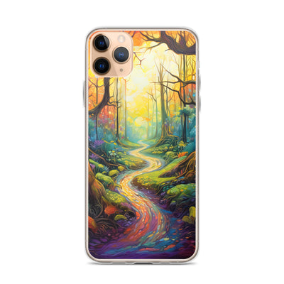 Wald und Wanderweg - Bunte, farbenfrohe Malerei - iPhone Schutzhülle (durchsichtig) camping xxx iPhone 11 Pro Max