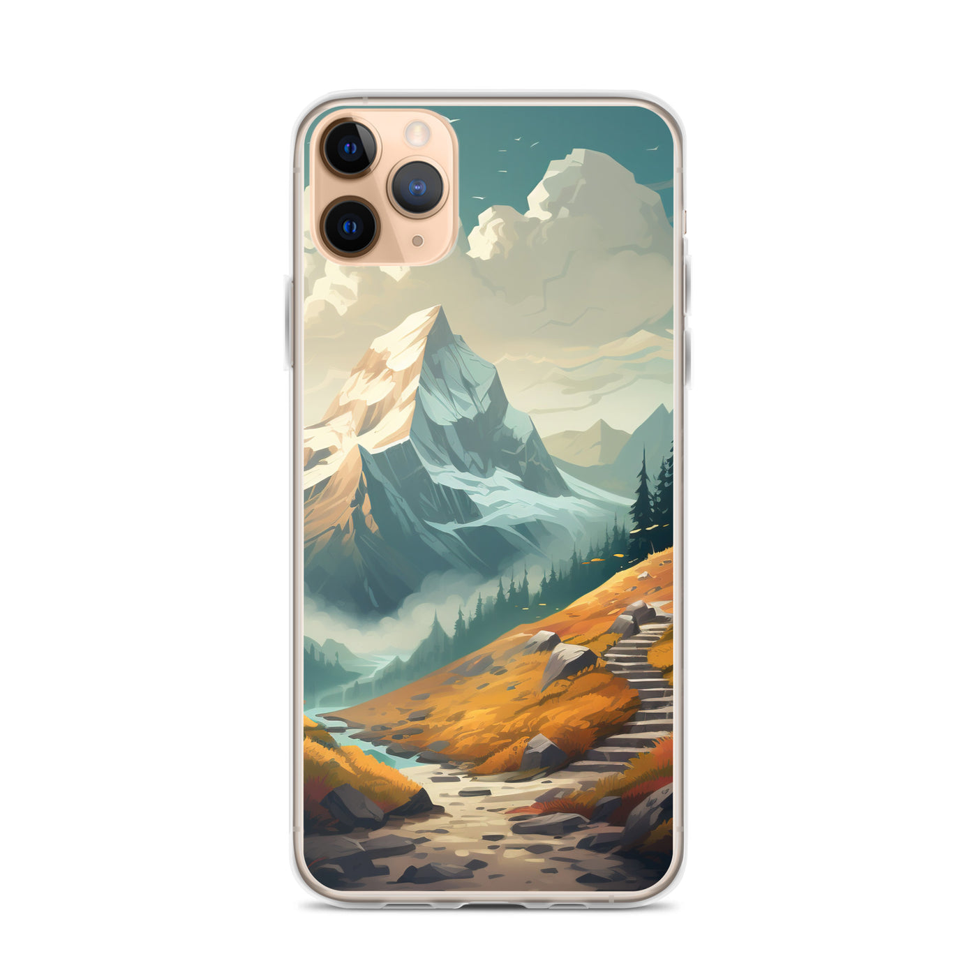 Berge, Wald und Wanderweg - Malerei - iPhone Schutzhülle (durchsichtig) berge xxx iPhone 11 Pro Max