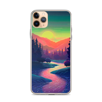 Berge, Fluss, Sonnenuntergang - Malerei - iPhone Schutzhülle (durchsichtig) berge xxx iPhone 11 Pro Max