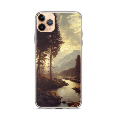 Landschaft mit Bergen, Fluss und Bäumen - Malerei - iPhone Schutzhülle (durchsichtig) berge xxx iPhone 11 Pro Max