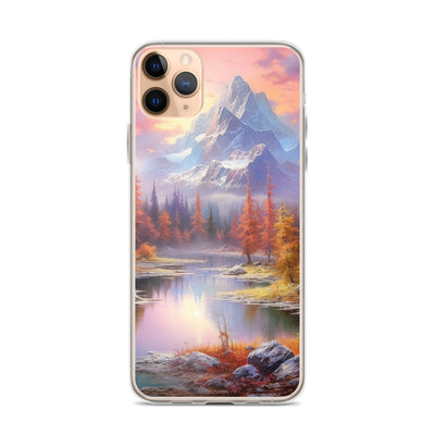 Landschaftsmalerei - Berge, Bäume, Bergsee und Herbstfarben - iPhone Schutzhülle (durchsichtig) berge xxx iPhone 11 Pro Max