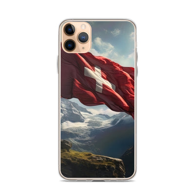 Schweizer Flagge und Berge im Hintergrund - Fotorealistische Malerei - iPhone Schutzhülle (durchsichtig) berge xxx iPhone 11 Pro Max