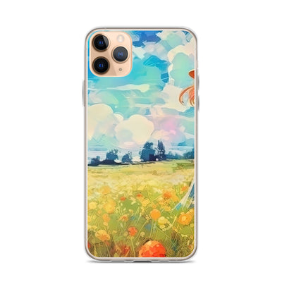 Dame mit Hut im Feld mit Blumen - Landschaftsmalerei - iPhone Schutzhülle (durchsichtig) camping xxx iPhone 11 Pro Max
