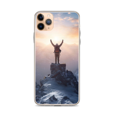 Mann auf der Spitze eines Berges - Landschaftsmalerei - iPhone Schutzhülle (durchsichtig) berge xxx iPhone 11 Pro Max
