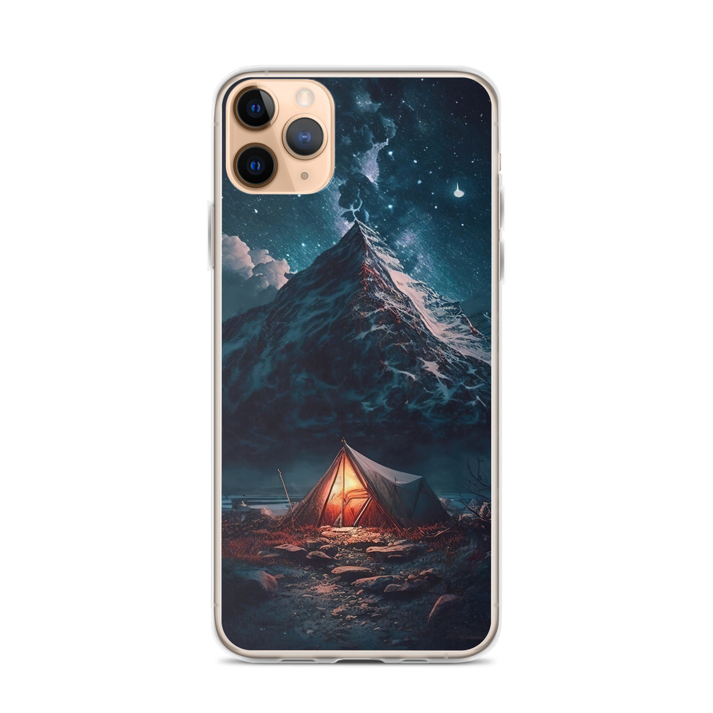 Zelt und Berg in der Nacht - Sterne am Himmel - Landschaftsmalerei - iPhone Schutzhülle (durchsichtig) camping xxx iPhone 11 Pro Max