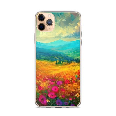 Berglandschaft und schöne farbige Blumen - Malerei - iPhone Schutzhülle (durchsichtig) berge xxx iPhone 11 Pro Max