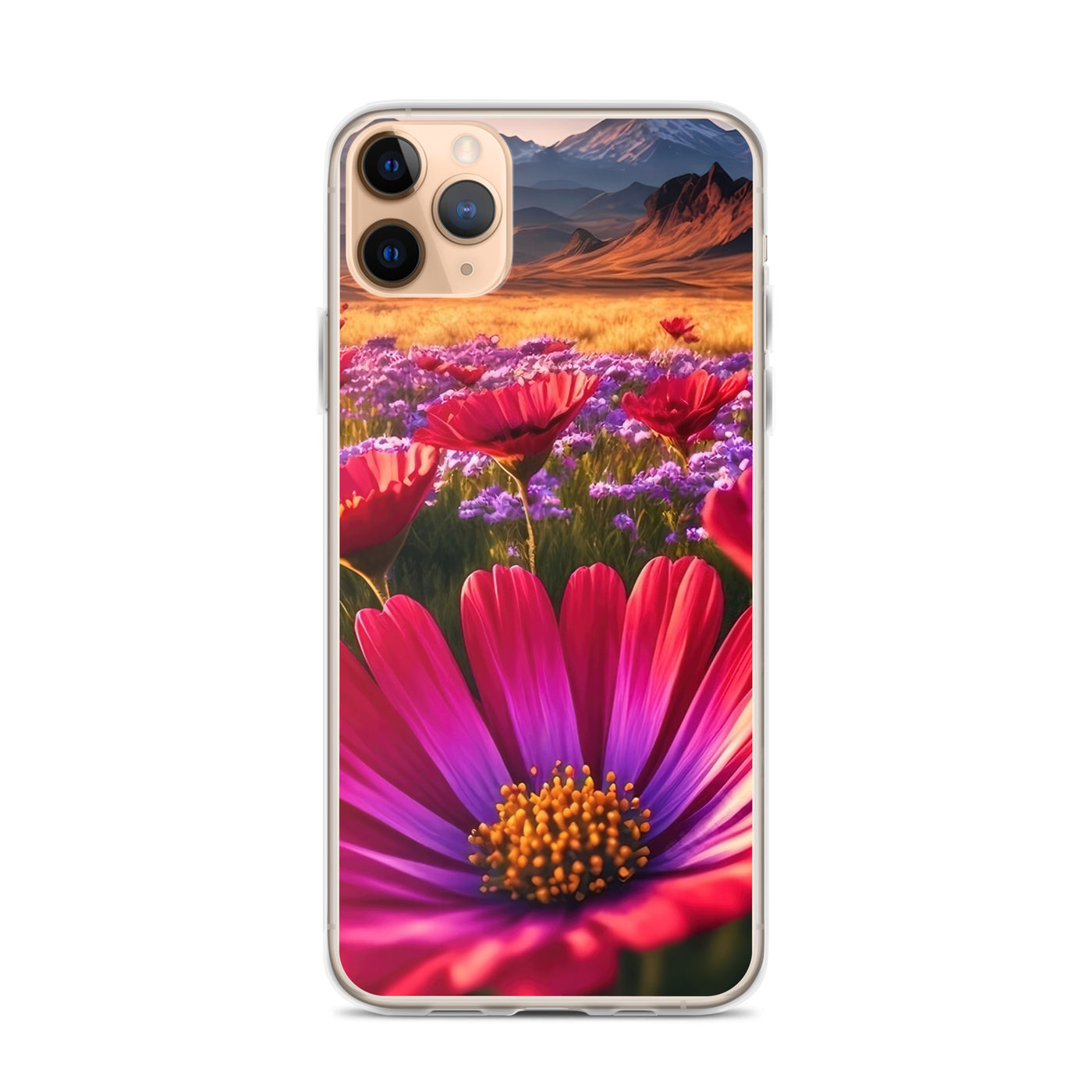 Wünderschöne Blumen und Berge im Hintergrund - iPhone Schutzhülle (durchsichtig) berge xxx iPhone 11 Pro Max