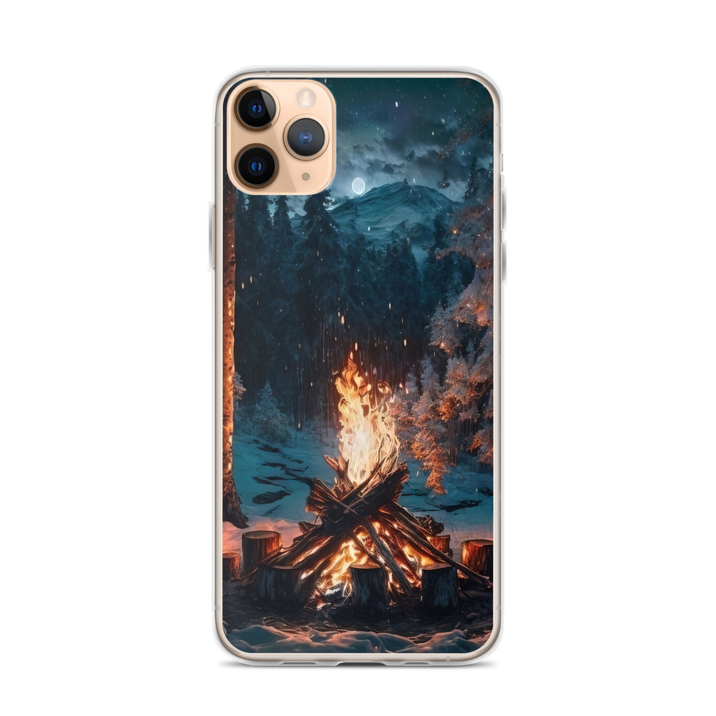 Lagerfeuer beim Camping - Wald mit Schneebedeckten Bäumen - Malerei - iPhone Schutzhülle (durchsichtig) camping xxx iPhone 11 Pro Max