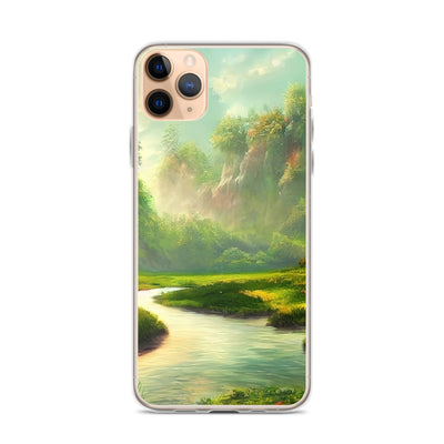 Bach im tropischen Wald - Landschaftsmalerei - iPhone Schutzhülle (durchsichtig) camping xxx iPhone 11 Pro Max