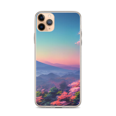 Berg und Wald mit pinken Bäumen - Landschaftsmalerei - iPhone Schutzhülle (durchsichtig) berge xxx iPhone 11 Pro Max