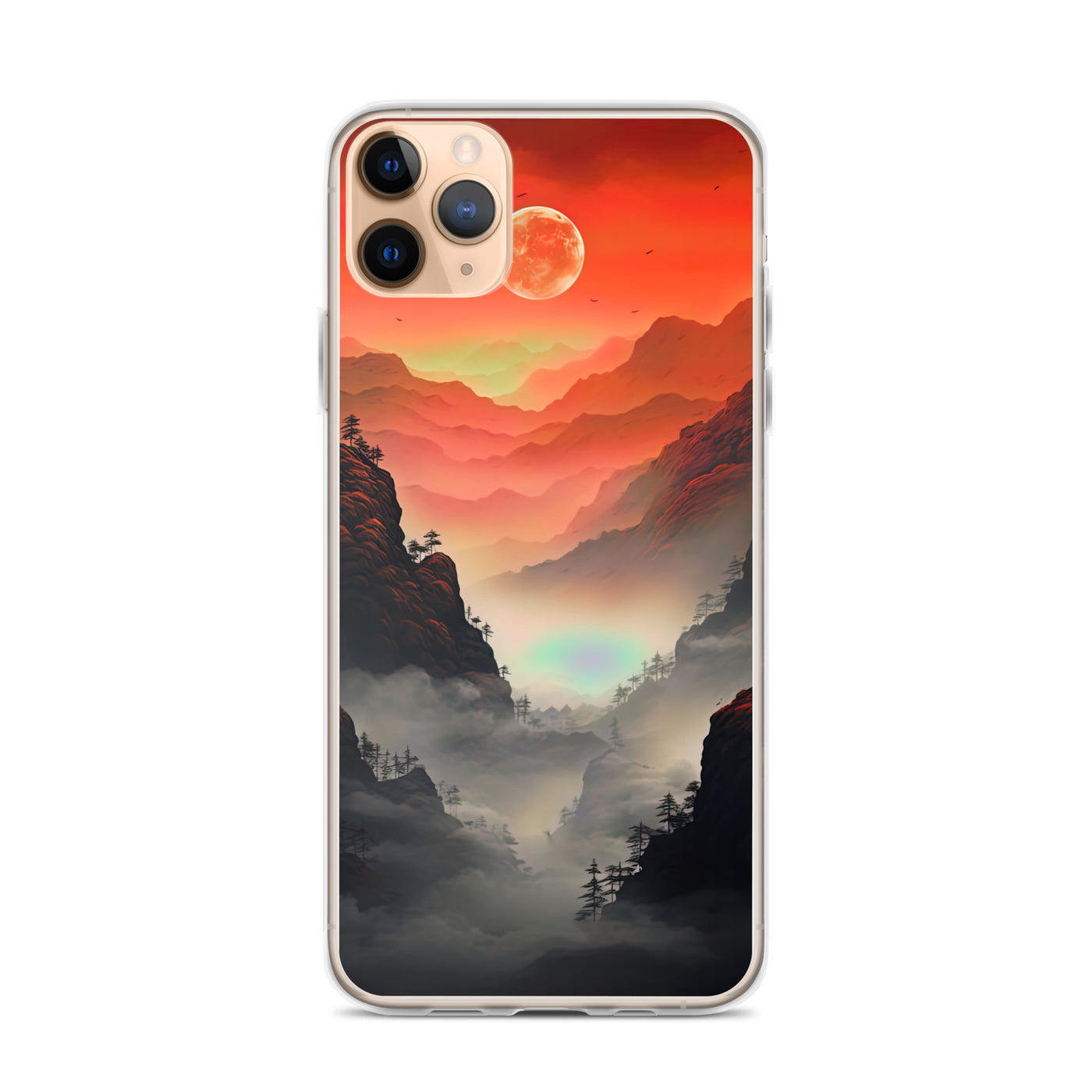 Gebirge, rote Farben und Nebel - Episches Kunstwerk - iPhone Schutzhülle (durchsichtig) berge xxx iPhone 11 Pro Max