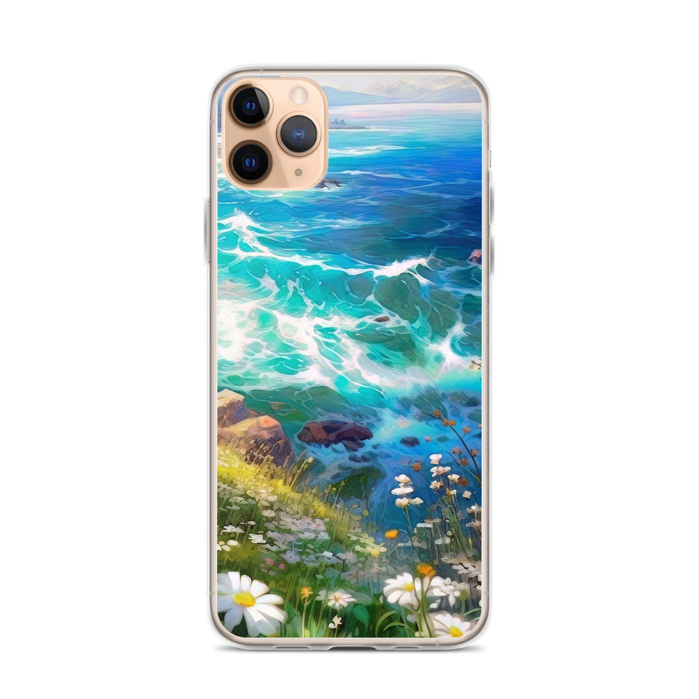 Berge, Blumen, Fluss und Steine - Malerei - iPhone Schutzhülle (durchsichtig) camping xxx iPhone 11 Pro Max