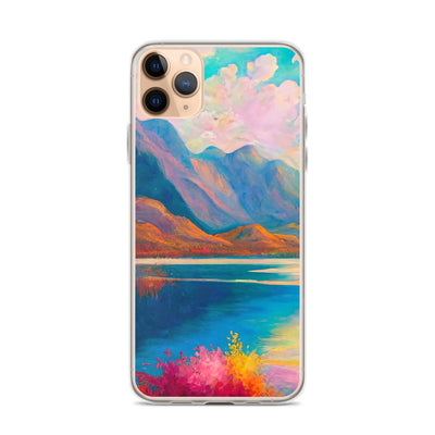 Berglandschaft und Bergsee - Farbige Ölmalerei - iPhone Schutzhülle (durchsichtig) berge xxx iPhone 11 Pro Max