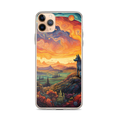 Hund auf Felsen - Epische bunte Landschaft - Malerei - iPhone Schutzhülle (durchsichtig) camping xxx iPhone 11 Pro Max