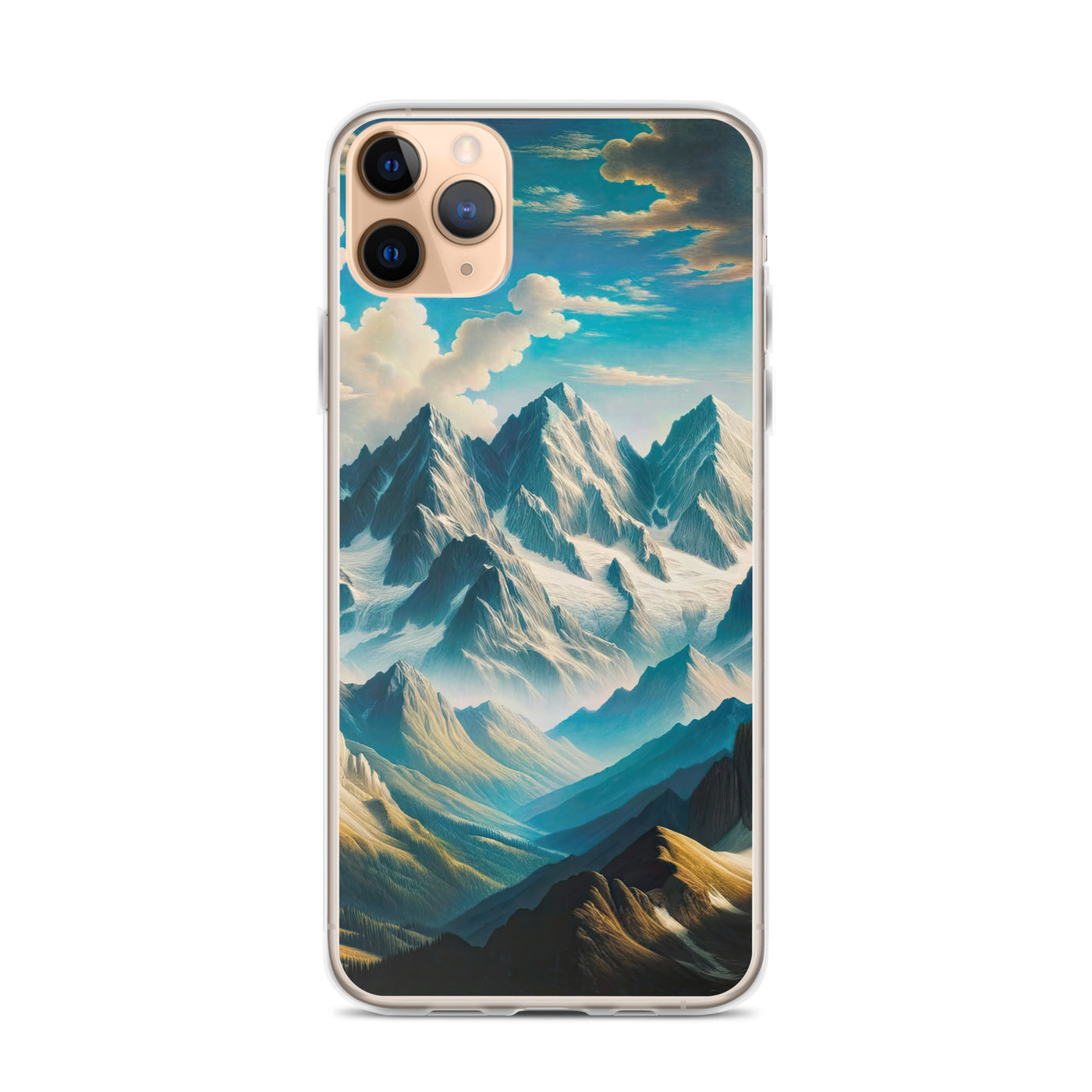 Ein Gemälde von Bergen, das eine epische Atmosphäre ausstrahlt. Kunst der Frührenaissance - iPhone Schutzhülle (durchsichtig) berge xxx yyy zzz iPhone 11 Pro Max