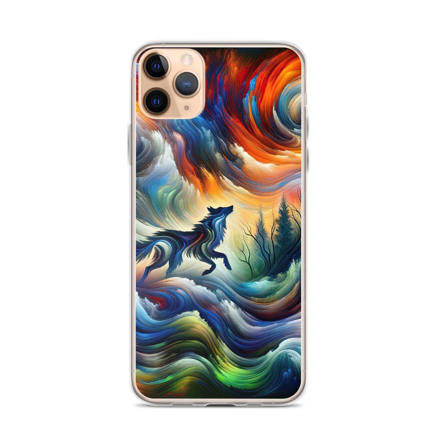 Alpen Abstraktgemälde mit Wolf Silhouette in lebhaften Farben (AN) - iPhone Schutzhülle (durchsichtig) xxx yyy zzz iPhone 11 Pro Max