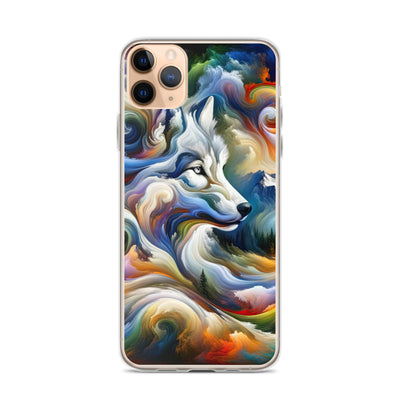 Abstraktes Alpen Gemälde: Wirbelnde Farben und Majestätischer Wolf, Silhouette (AN) - iPhone Schutzhülle (durchsichtig) xxx yyy zzz iPhone 11 Pro Max