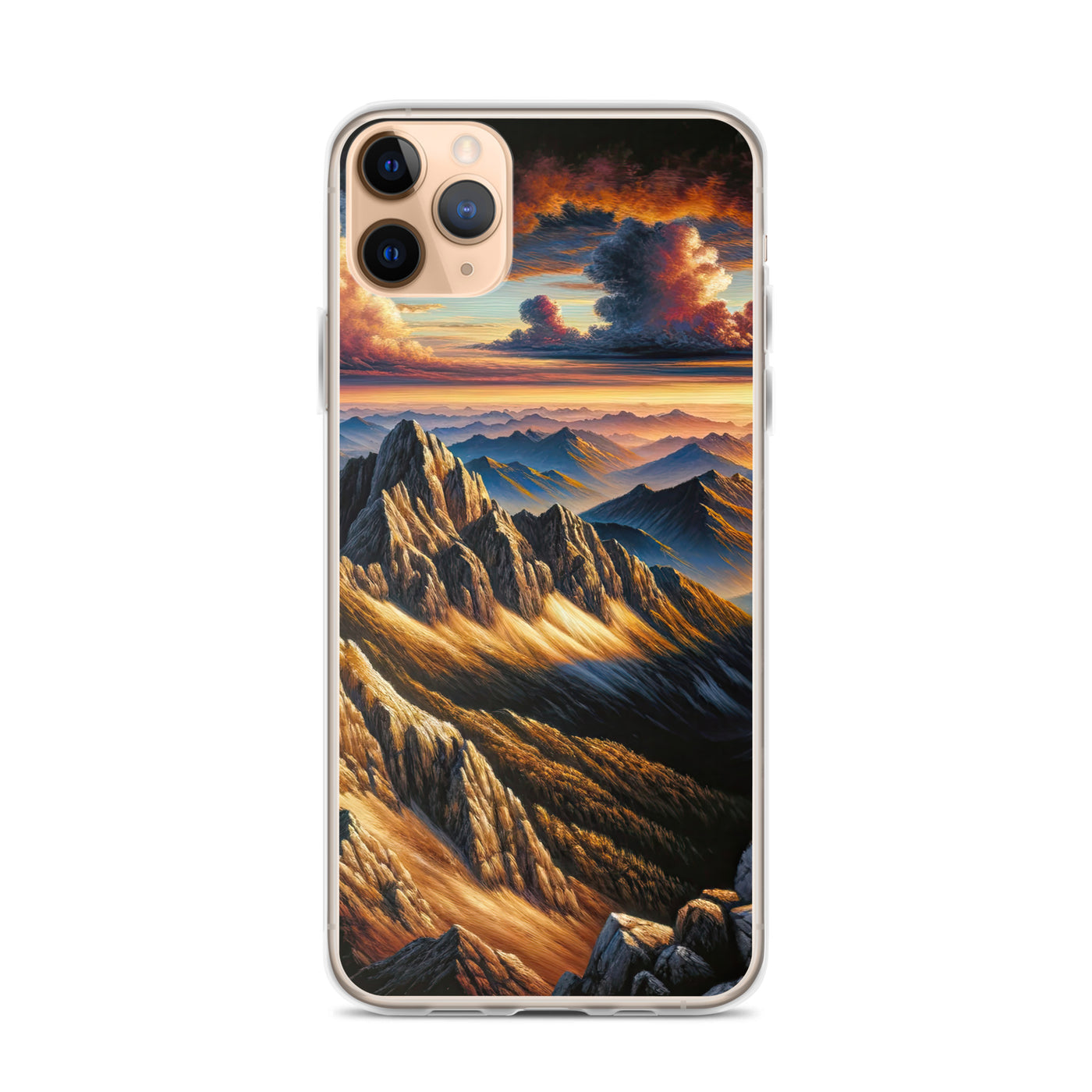 Alpen in Abenddämmerung: Acrylgemälde mit beleuchteten Berggipfeln - iPhone Schutzhülle (durchsichtig) berge xxx yyy zzz iPhone 11 Pro Max