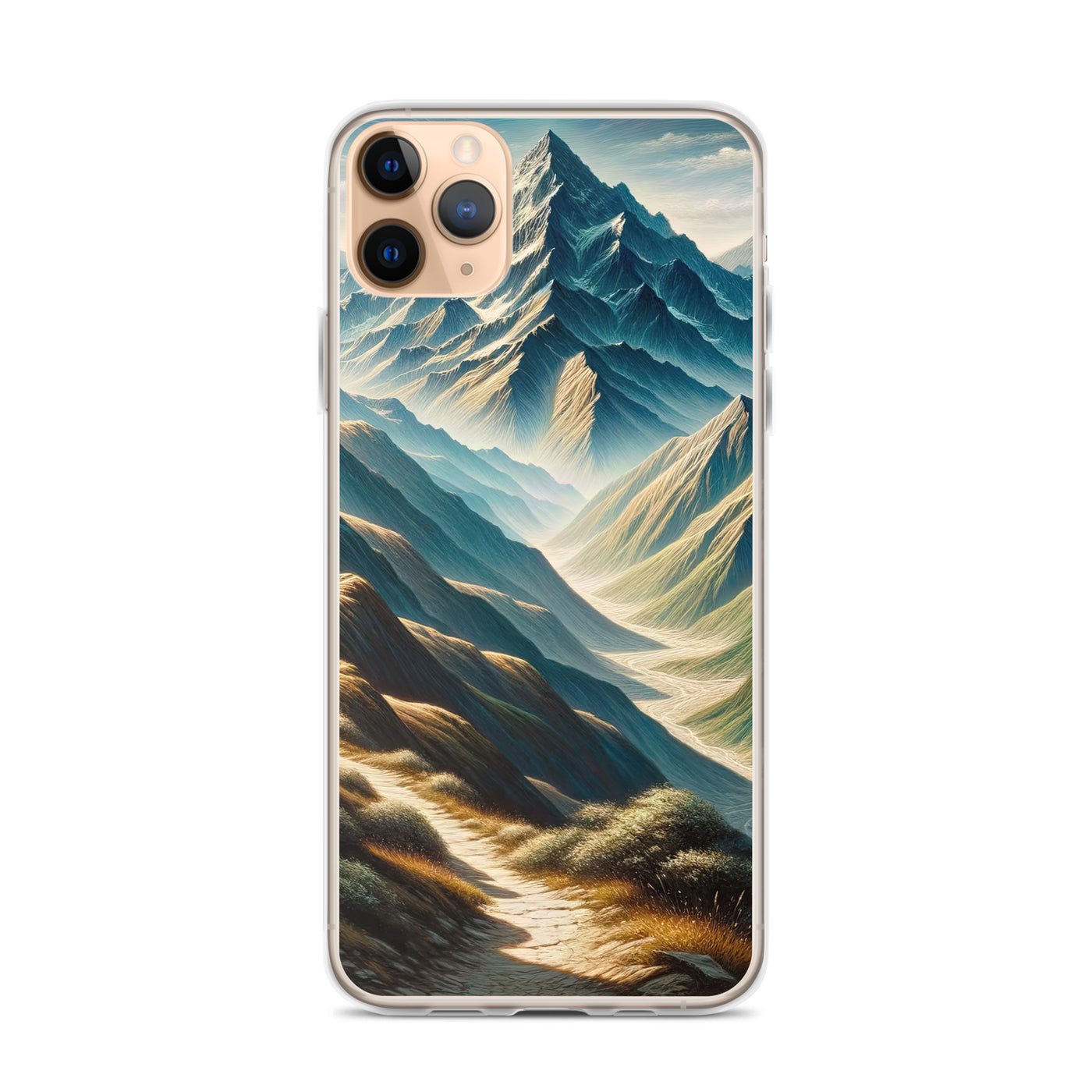 Berglandschaft: Acrylgemälde mit hervorgehobenem Pfad - iPhone Schutzhülle (durchsichtig) berge xxx yyy zzz iPhone 11 Pro Max