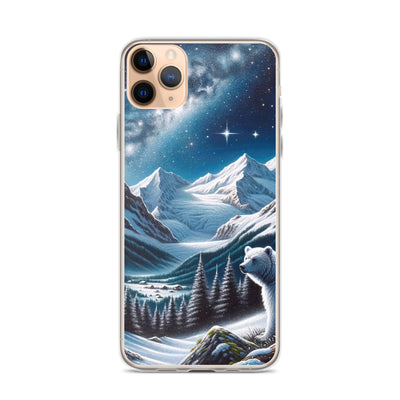 Sternennacht und Eisbär: Acrylgemälde mit Milchstraße, Alpen und schneebedeckte Gipfel - iPhone Schutzhülle (durchsichtig) camping xxx yyy zzz iPhone 11 Pro Max