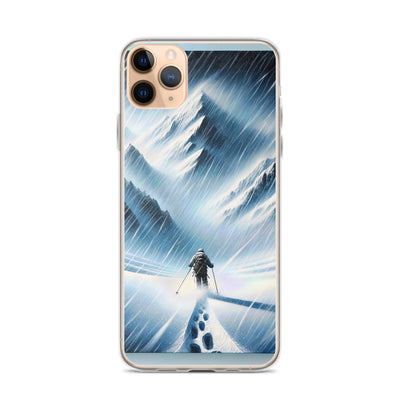 Wanderer und Bergsteiger im Schneesturm: Acrylgemälde der Alpen - iPhone Schutzhülle (durchsichtig) wandern xxx yyy zzz iPhone 11 Pro Max