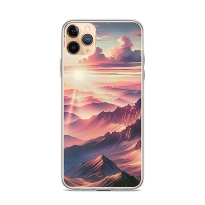 Schöne Berge bei Sonnenaufgang: Malerei in Pastelltönen - iPhone Schutzhülle (durchsichtig) berge xxx yyy zzz iPhone 11 Pro Max