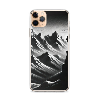 Kohlezeichnung, die die stille Stille der Alpen in der Winterdämmerung verkörpert. Wolf auf einem Berghügel (AN) - iPhone Schutzhülle (durchsichtig) xxx yyy zzz iPhone 11 Pro Max