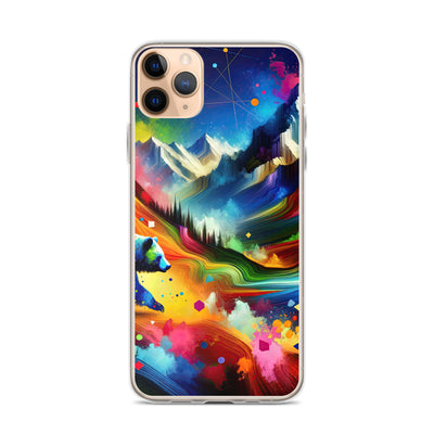 Neonfarbener Alpen Bär in abstrakten geometrischen Formen - iPhone Schutzhülle (durchsichtig) camping xxx yyy zzz iPhone 11 Pro Max