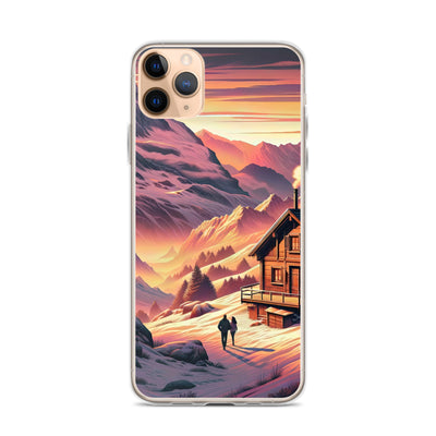 Berghütte im goldenen Sonnenuntergang: Digitale Alpenillustration - iPhone Schutzhülle (durchsichtig) berge xxx yyy zzz iPhone 11 Pro Max
