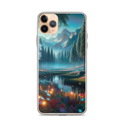 Ätherischer Alpenwald: Digitale Darstellung mit leuchtenden Bäumen und Blumen - iPhone Schutzhülle (durchsichtig) camping xxx yyy zzz iPhone 11 Pro Max