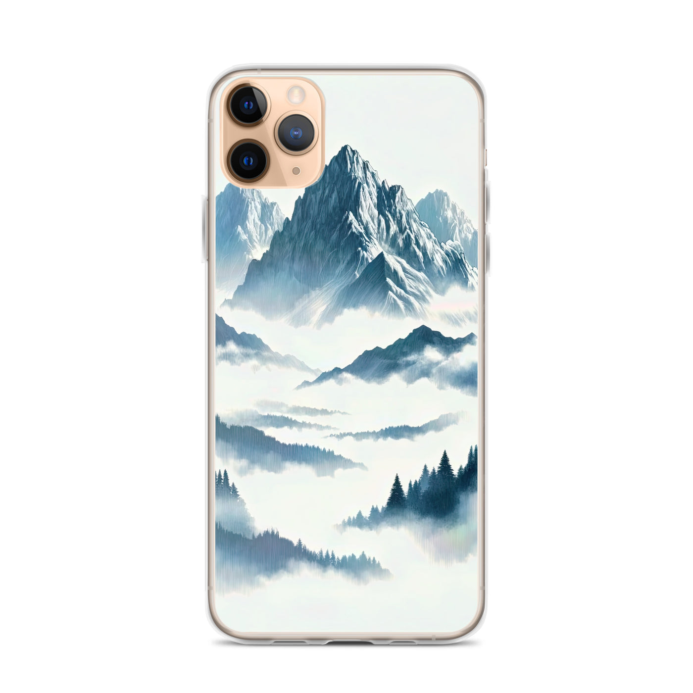 Nebeliger Alpenmorgen-Essenz, verdeckte Täler und Wälder - iPhone Schutzhülle (durchsichtig) berge xxx yyy zzz iPhone 11 Pro Max