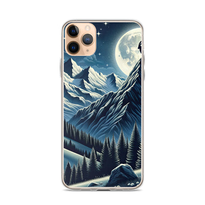 Steinbock in Alpennacht, silberne Berge und Sternenhimmel - iPhone Schutzhülle (durchsichtig) berge xxx yyy zzz iPhone 11 Pro Max