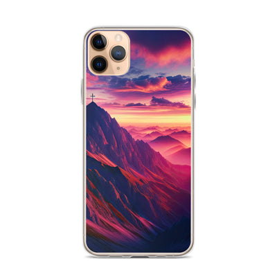 Dramatischer Alpen-Sonnenaufgang, Gipfelkreuz und warme Himmelsfarben - iPhone Schutzhülle (durchsichtig) berge xxx yyy zzz iPhone 11 Pro Max