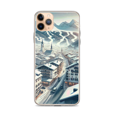Winter in Kitzbühel: Digitale Malerei von schneebedeckten Dächern - iPhone Schutzhülle (durchsichtig) berge xxx yyy zzz iPhone 11 Pro Max