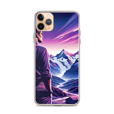 Wanderer in alpiner Dämmerung, schneebedeckte Gipfel ins Unendliche - iPhone Schutzhülle (durchsichtig) wandern xxx yyy zzz iPhone 11 Pro Max