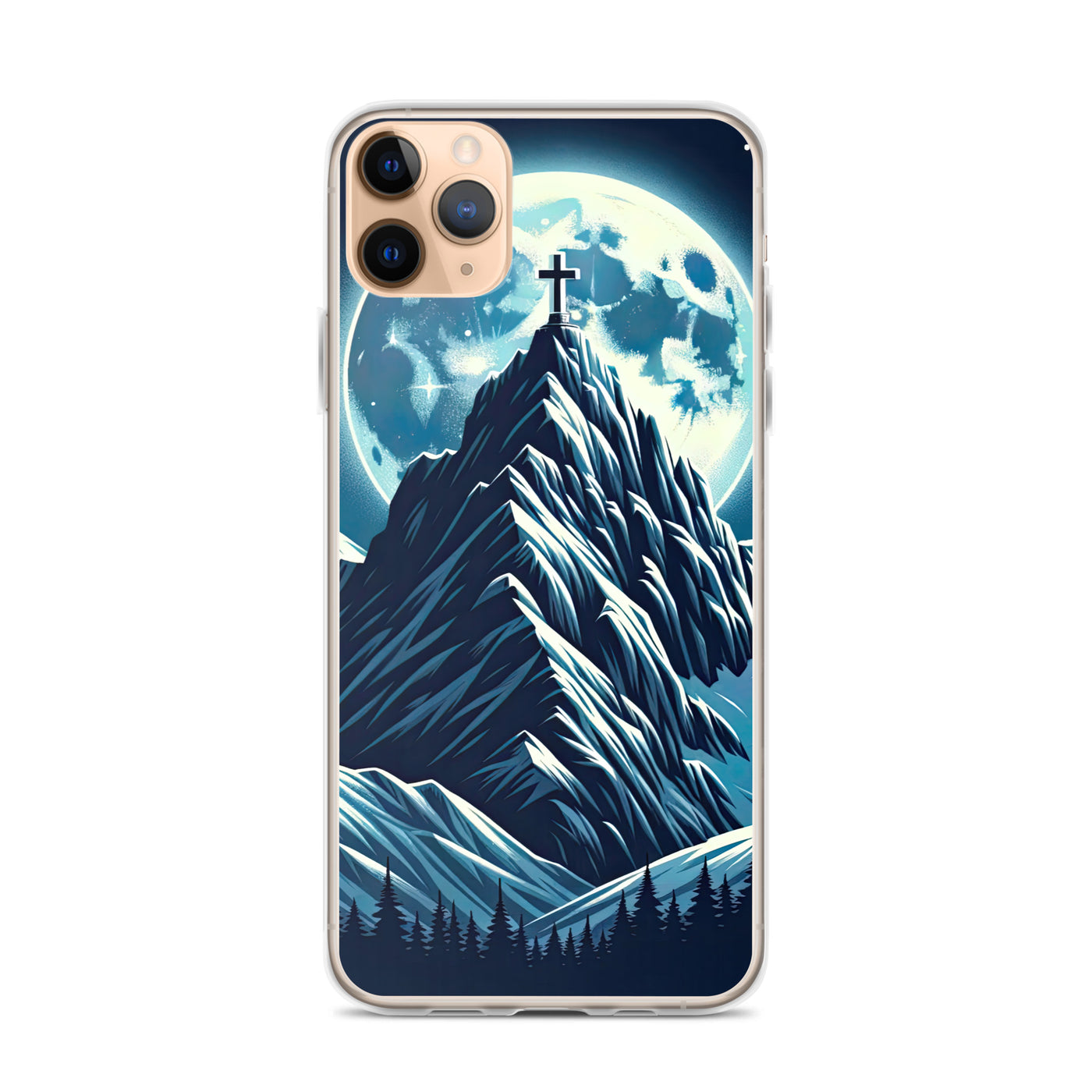 Mondnacht und Gipfelkreuz in den Alpen, glitzernde Schneegipfel - iPhone Schutzhülle (durchsichtig) berge xxx yyy zzz iPhone 11 Pro Max
