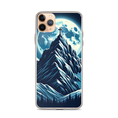 Mondnacht und Gipfelkreuz in den Alpen, glitzernde Schneegipfel - iPhone Schutzhülle (durchsichtig) berge xxx yyy zzz iPhone 11 Pro Max