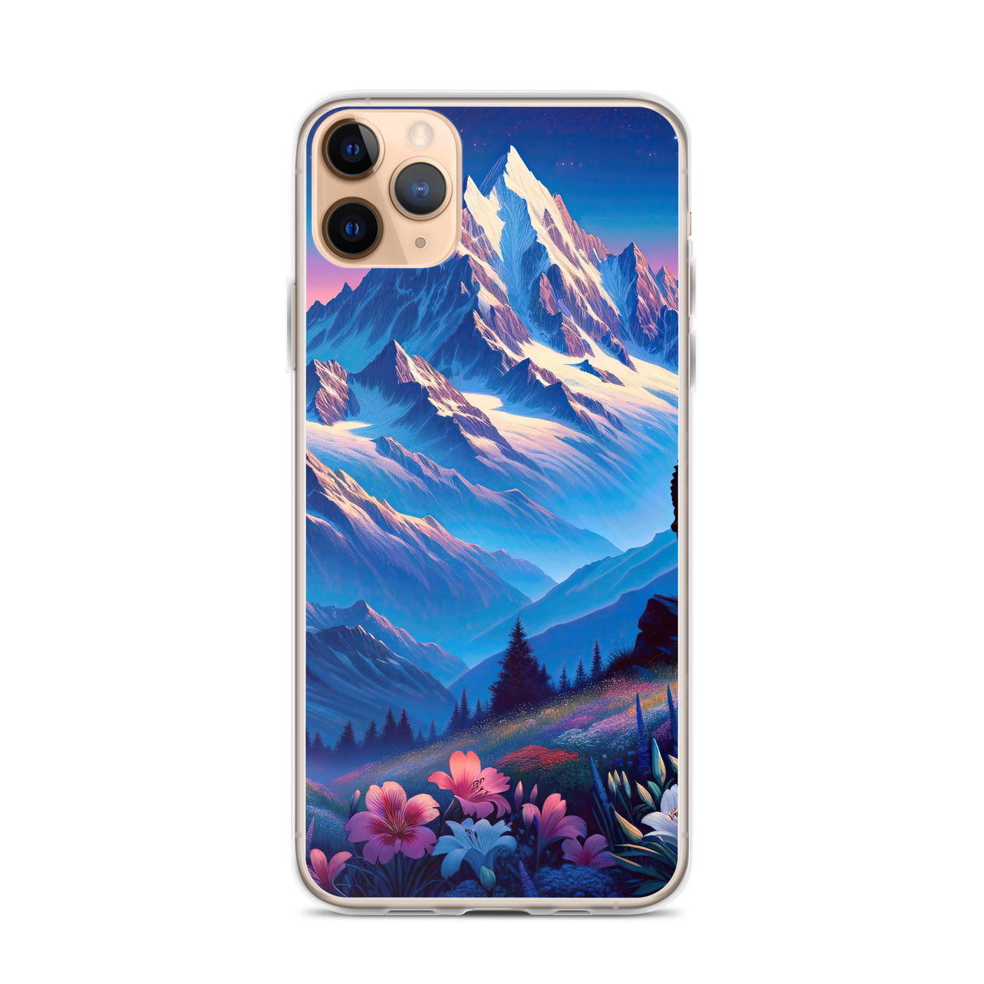 Steinbock bei Dämmerung in den Alpen, sonnengeküsste Schneegipfel - iPhone Schutzhülle (durchsichtig) berge xxx yyy zzz iPhone 11 Pro Max