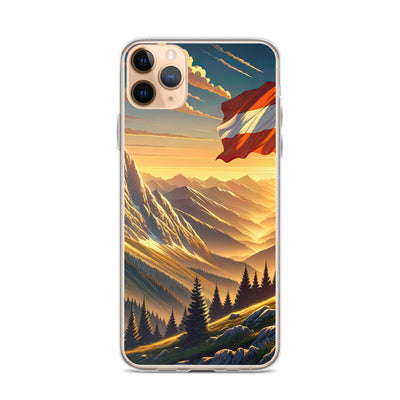Ruhiger Alpenabend mit österreichischer Flagge und goldenem Sonnenuntergang - iPhone Schutzhülle (durchsichtig) berge xxx yyy zzz iPhone 11 Pro Max