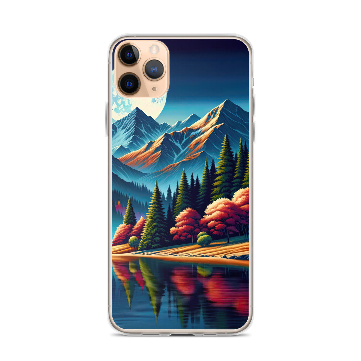 Ruhiger Herbstabend in den Alpen, grün-rote Berge - iPhone Schutzhülle (durchsichtig) berge xxx yyy zzz iPhone 11 Pro Max