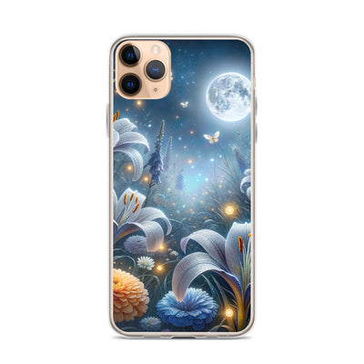 Ätherische Mondnacht auf blühender Wiese, silbriger Blumenglanz - iPhone Schutzhülle (durchsichtig) camping xxx yyy zzz iPhone 11 Pro Max