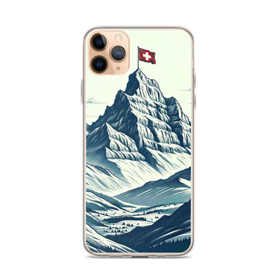 Ausgedehnte Bergkette mit dominierendem Gipfel und wehender Schweizer Flagge - iPhone Schutzhülle (durchsichtig) berge xxx yyy zzz iPhone 11 Pro Max
