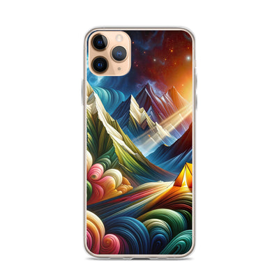 Abstrakte Bergwelt in lebendigen Farben mit Zelt - iPhone Schutzhülle (durchsichtig) camping xxx yyy zzz iPhone 11 Pro Max