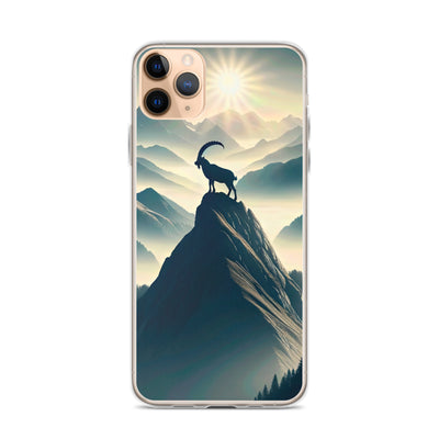 Morgendlicher Steinbock auf Alpengipfel, steile Berghänge - iPhone Schutzhülle (durchsichtig) berge xxx yyy zzz iPhone 11 Pro Max