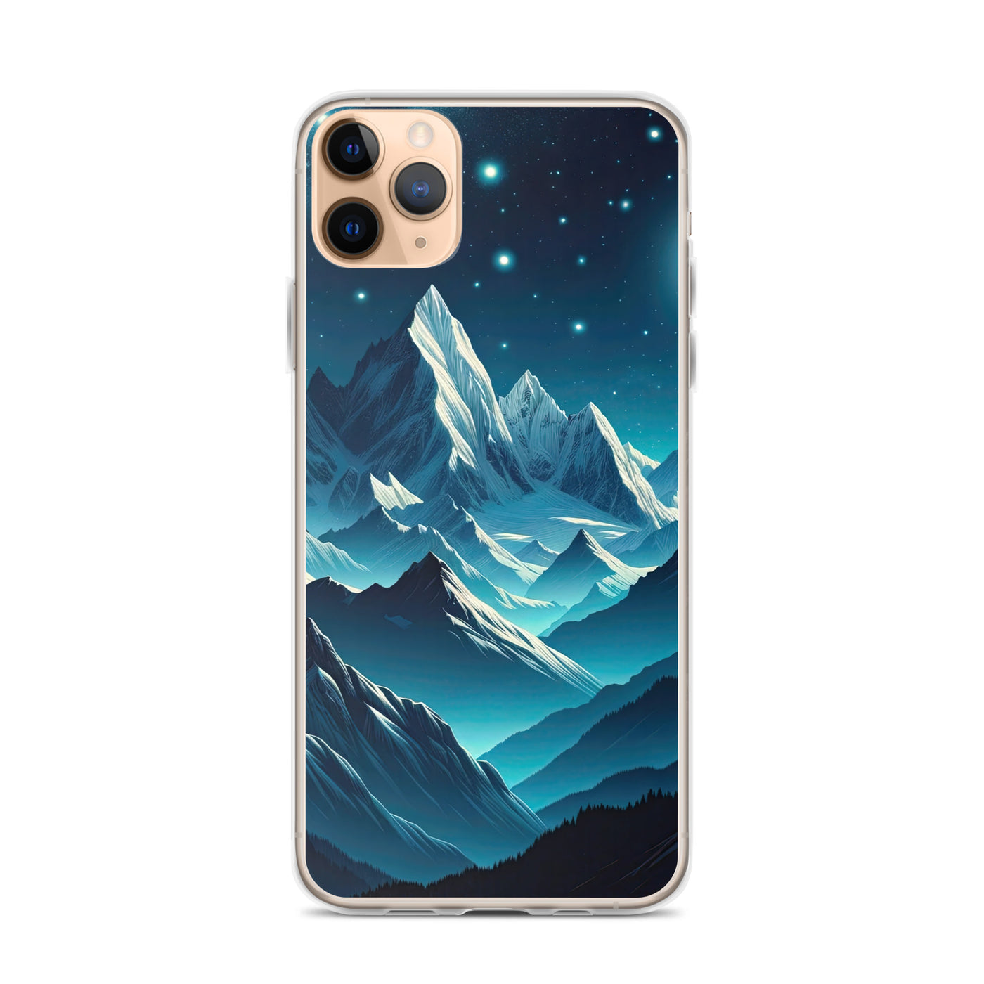 Sternenklare Nacht über den Alpen, Vollmondschein auf Schneegipfeln - iPhone Schutzhülle (durchsichtig) berge xxx yyy zzz iPhone 11 Pro Max
